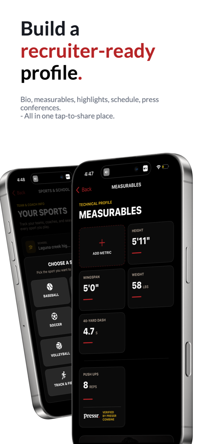 Build a recruiter-ready profile: measurables, with push-ups verified by the Combine