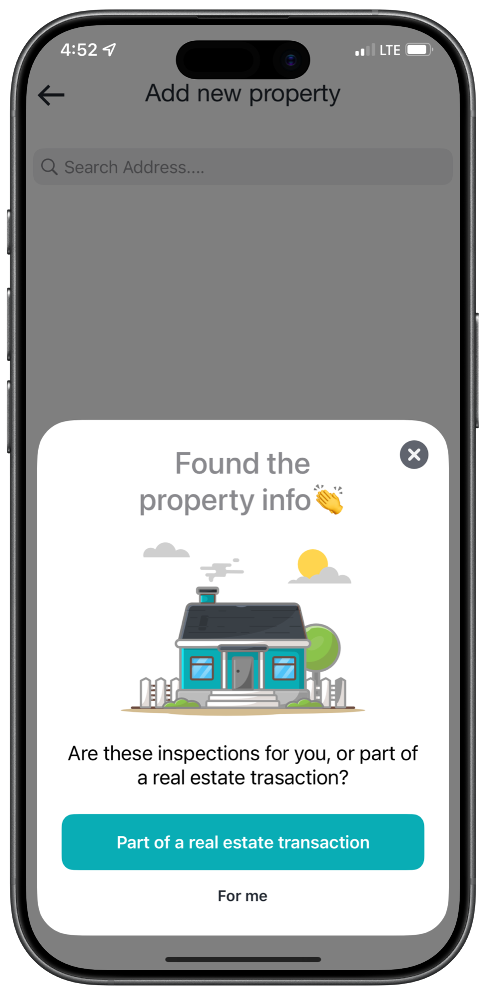Adding a property by address, with the property found