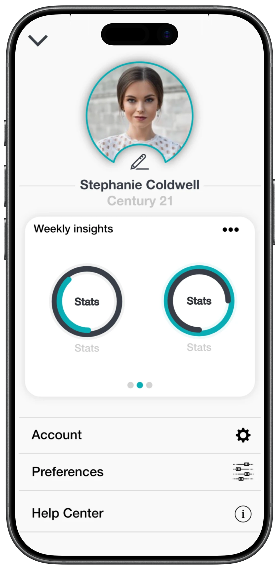 An agent’s profile with weekly insights