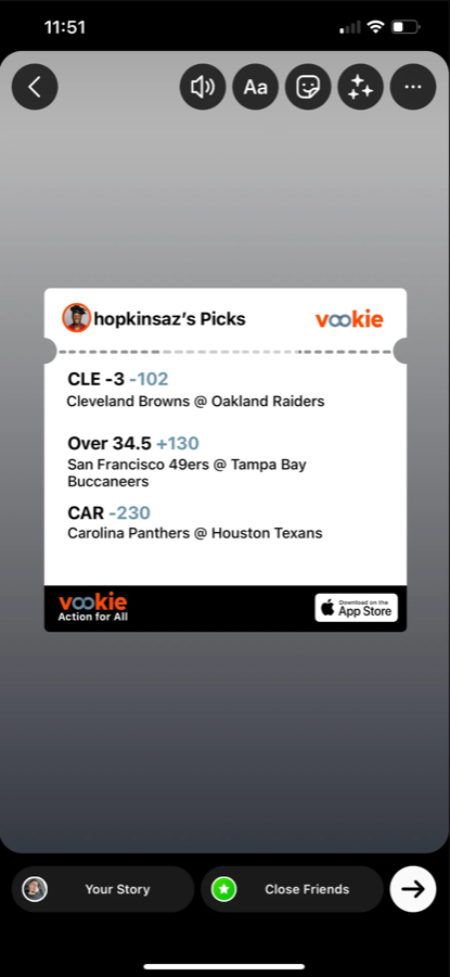 The picks card dropped into an Instagram story, ready to post
